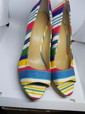 Nine West Wild Thingo Multi-Colored Striped Wedges Heels Shoes Size 11M - Image 1 of 4