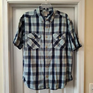 Duluth Trading Co Para Hombres Talla XXL Azul/Aqua Cuadros Manga Corta Abotonada Oxford - Imagen 1 de 8