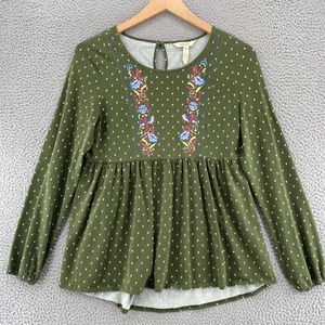 Matilda Jane Top Womens Small Through Generations Green Pin Dot Jersey Stretch - Picture 1 of 11