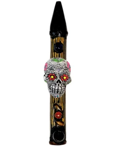 Pipa de Paz Calavera de Azúcar Blanca Hecha a Mano Tabaco Fumar Bambú Día de los Muertos Arte - Imagen 1 de 1