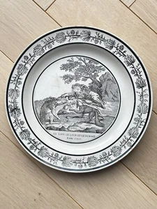 Assiette parlante Choisy Le lion le loup et le renard Fable de la Fontaine XIXe - Picture 1 of 3