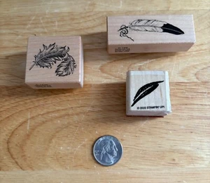 Lot of 3 Wood Mount Rubber Stamps Detailed Southwest Abstract Feather - Picture 1 of 7