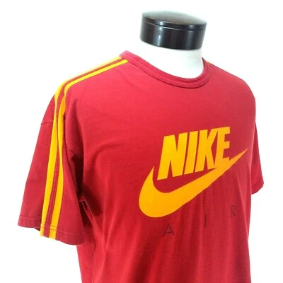 Camiseta Nike Air Roja Naranja Swoosh Manga Rayas 100% Algodón Para Hombre De Colección Rara L * Foto 1 de 4