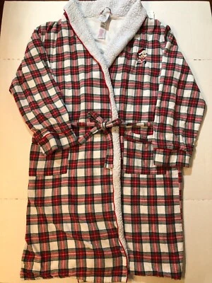 Disney Para hombres Mediano Rojo Blanco Cuadros Mickey Mouse Bolsillos Corbata Cintura Bata de Vacaciones Foto 1 de 4