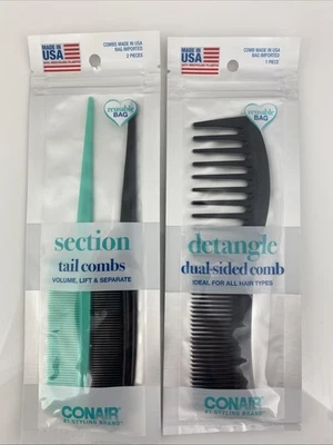 Lote de (3) Peines Conair Sección Cola Desenredar Doble Cara Herramientas de Peinado Foto 1 de 4