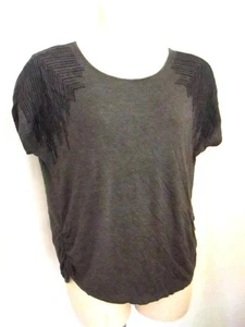 Women Size L Mel & Mo Gray Knit Top Beading Trim Ruched Sides Rayon Blend - Picture 1 of 5