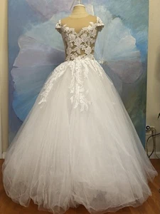 Fairy Princess Wedding Dress Gown Lace Tulle Halloween Costume Illusion Bust M/8 - Picture 1 of 16