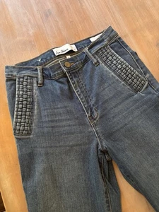 Jeans blu Iro vita alta con dettagli trapuntati Sam Edelman Bay pantalone 27 - Foto 1 di 10