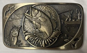 Vtg Award Design Metals Solid Brass Belt Buckle Fishing 1st Edition No 3033 ADM - Picture 1 of 4