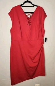 Lane Bryant 6TH & LN Plus Red Knee Lenght Sheath Dress V-neck Sleeveless 22 - Picture 1 of 13