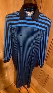 AUTHENTIC VINTAGE PERRI CUTTEN BLACK & BLUE STRIPED DRESS SIZE 10 - Picture 1 of 12