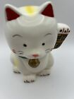 Japanese Lucky Charm White Beckoning Cat Maneki Neko Money Bank 5.5 in T