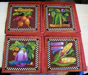 AF0084-5 HANDMADE BY SELLER 4 VEGETABLE HARVEST COASTERS MUG MAT RUG 5" - Picture 1 of 16