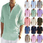 Mens Solid Linen Beach Shirts Cotton Casual Loose Long Sleeve Shirt Men Tops UK