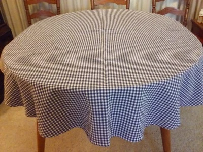 74" x 52" Blue/White Seersucker Look Tablecloth, Cotton, excellent condition - Image 1 of 4