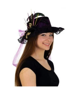 Witch Doctor Top Hat - Voodoo - Skeleton - Purple Lace Band - Costume Accessory - Image 1 of 3