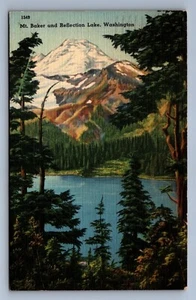 Postcard Vintage Postmarked 1946 Mt Baker Reflection Lake Washington Nature - Picture 1 of 2