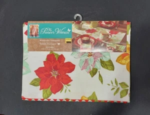 The Pioneer Woman Watercolor Poinsettia Table Runner  Reversible Green Checks - Picture 1 of 4