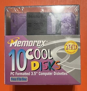 Memorex Cool Disk 2HD 3.5" Colored Floppy Disks PC Formatted 10Pcs Sealed - Afbeelding 1 van 6
