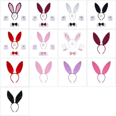 Mujer Conejito Disfraz Orejas de Conejo Diadema Pajarita Puños Cola para Fiesta de Pascua Foto 1 de 4