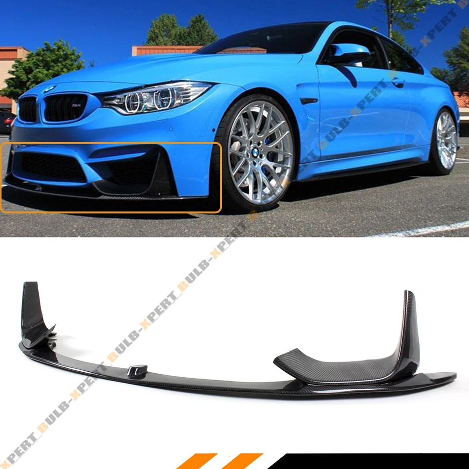 Para 15-19 BMW M3 M4 fibra de carbono 3 peças para-choque dianteiro spoiler labial com kit de divisores - Imagem 1 de 4