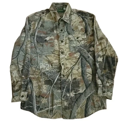 Cabelas Camo Flannel Hunting Shirt Green Brown Mens L Button Up Starlite VINTAGE - Image 1 of 4