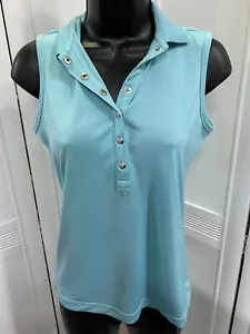XDS Daily Sports Women's Golf Top Sleeveless Polo Light Blue Polo Water Marking - Picture 1 of 6