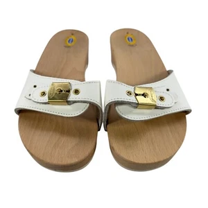 Dr Scholls Italian wooden orthopedic clogs exercise sandals white sz 8 modern - Picture 1 of 10