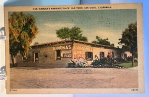 Ramona's Marriage Place Old Town San Diego California CA postal PC 1930s - Imagen 1 de 2