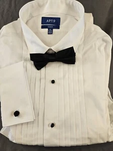 Apt. 9 White Tuxedo Shirt Men's XL Slim Bow Tie Silk Knot Cufflinks 34/35 - Picture 1 of 9