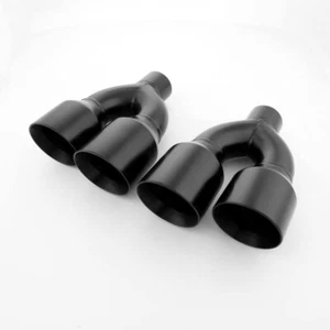 Stainless Steel Pair Quad 4" Out Exhaust Tips 2.5" In Black Staggered T304 - Picture 1 of 7