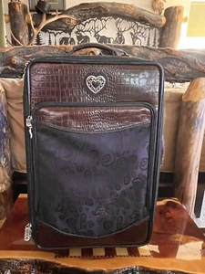 Brighton Black & Choc Croc Leather 22” Carry-on Luggage Rolling Wheels Suitcase - Picture 1 of 12