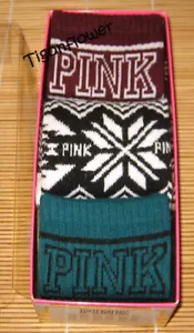 Victoria's Secret PINK 3 Knee High Sock Set Gift Box Green Burgundy Black White - Picture 1 of 2