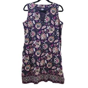 Lands End 100% Cotton Knit Mini Dress Swim Cover Up Purple Floral Paisley Sz M - Picture 1 of 12