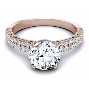 Rose Gold Engagement Ring GIA IGI Certified Real Diamond Round 1 Carat 14k Band - Picture 1 of 11