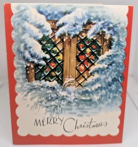 Vintage Christmas Snow Tree Baubles 1950's Used Greeting Card (EB10410) - Picture 1 of 3