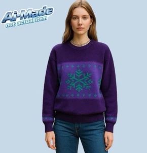 Suéter Benetton Mujer’s Vintage Años 80 Lana Púrpura Italia Copo de Nieve Esquí Talla L XL - Imagen 1 de 9