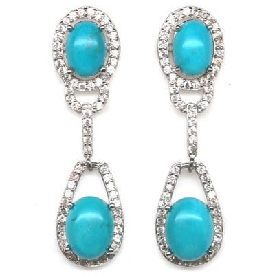 Hecho a mano tailandés 6 x 8 mm. Pendientes de circón azul turquesa y blanco Foto 1 de 4