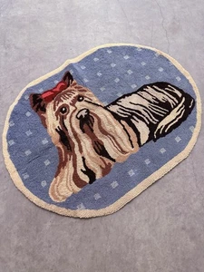 Vintage Needlepoint Oval Yorkie Rug - Picture 1 of 8