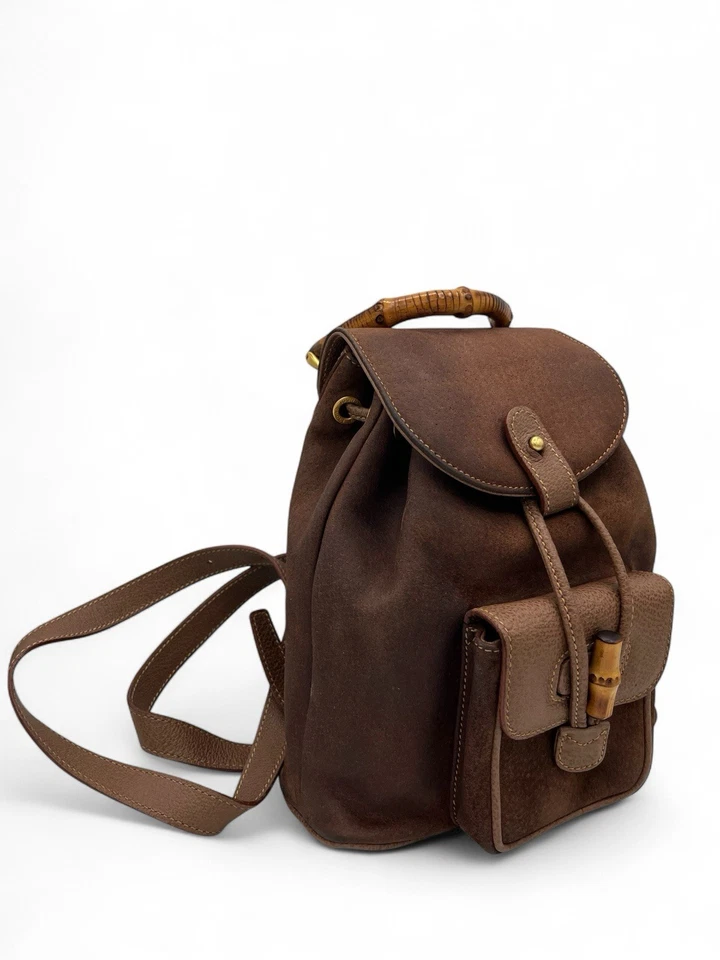 Vintage Gucci Suede & Grain Leather Bamboo Handle Mini Backpack/Purse - Image 1 of 4