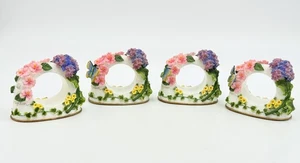 Linda Grayson Floral Butterfly And Ivy Napkin Rings Set of 4 Signed - Picture 1 of 6