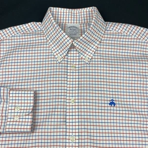 Brooks Brothers Dress Shirt Mens Large Red/White/Blue Checks No Iron Stretch - Picture 1 of 10