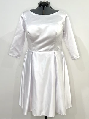 Simple White Tea Length Lace Up Wedding Dress Size 1X - Image 1 of 3