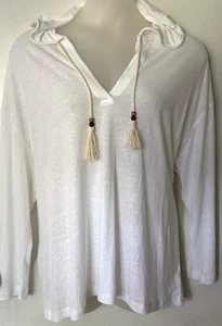 Nuevo con etiquetas Top de playa de manga larga con capucha mezcla de lino blanco SIGRID OLSEN 2X 22/24 para mujer - Imagen 1 de 2