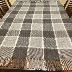 Italian Throw Blanket Manifattura Lombarda Wool Blend Tan Brown Plaid 50x66 Warm - Picture 1 of 5