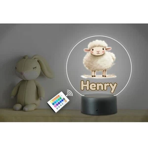 Personalised Kids Animal Name Sheep LED Neon Night Light. Nursery Bedroom Remote - Picture 1 of 4