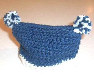 Crochet Denim Blue and Cream with PomPom Trim Hat 18" Doll - Imagen 1 de 2