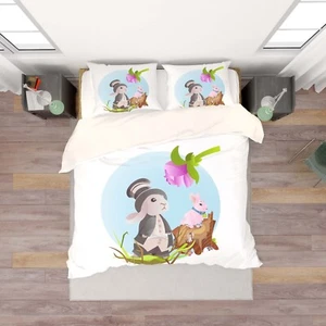 3D Floral Rabbit Easter Egg Kids Quilt Cover Set Duvet Cover Bedding Pillowcases - Picture 1 of 6