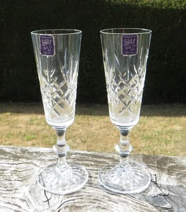 2 x Edinburgh Crystal Glass Lomond Cut Pattern Champagne  Flutes / Glasses - Picture 1 of 6