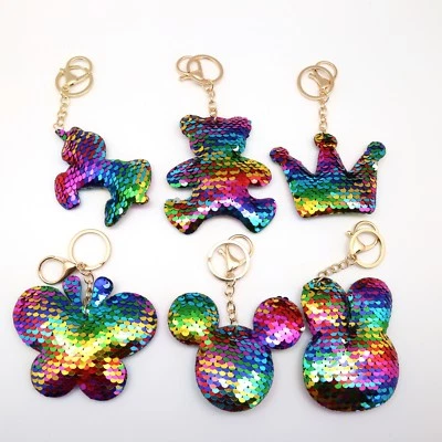 Reversible Sequin Keyring Charm Identifier Party Bag Filler Ornament Xmas Fidget